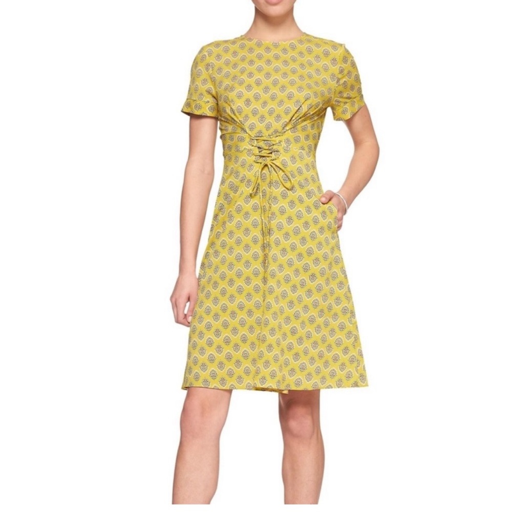 Banana Republic NWOT yellow green corset sun dress print